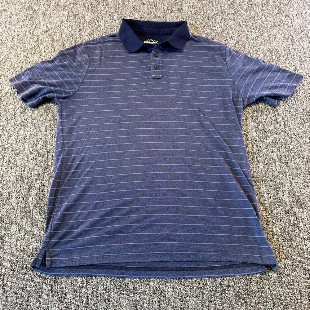 Glacier Performance Polo Shirt Mens Large Navy Blue Striped Golf Sports Wear